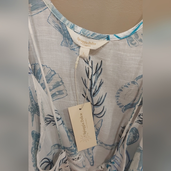 Blue and White Cut Out Tank Top Swim Coverup - Picture 7 of 8